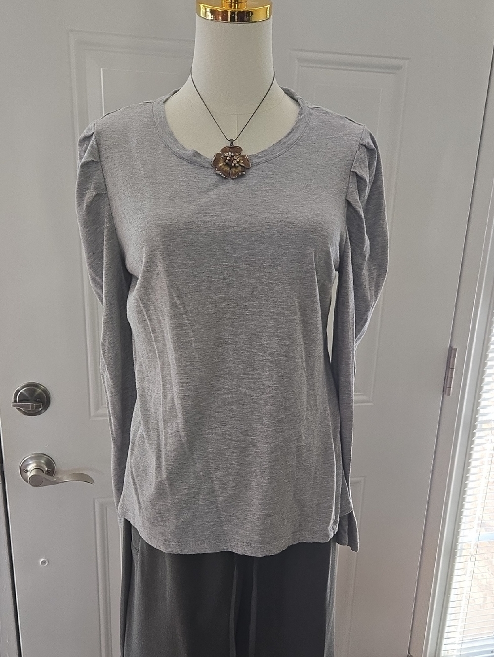 Chelsea & Theodore Gray Pleat-Shoulder Long Sleeve Tee